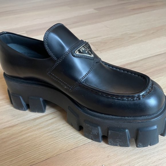 Prada Brushed Leather Monolith Loafers - Picture 4 of 7
